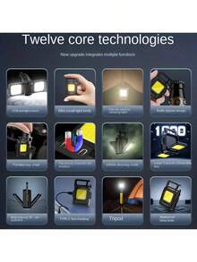 Keychain Light Mini LED Flashlight, Multifunctional USB Rechargeable Work Light, With Built-In 800mAh Battery Fishing Emergency Flashlight - Black - View 6