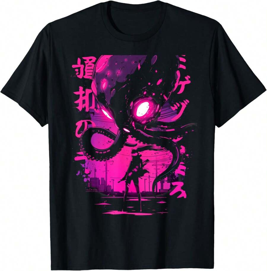Cyberpunk Anime Girl Kaiju Octopus Manga Gothic Japanese T-Shirt - màu đen - Xem 1