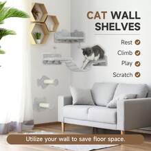 PawHut4 Piece Cat Wall Shelves Wall-Mounted Tree With Platforms Light Grey - Light Grey - View 3