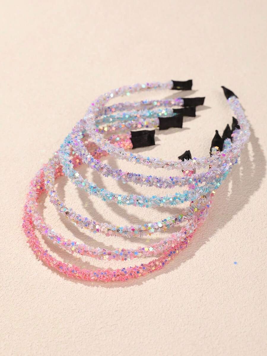6 faixas de cabeça com lantejoulas e pentagrama para meninas, minimalistas e modernas, adequadas para uso diário - Multicolorido - Ver 1