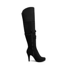 Women's Knee-High Boots, Comfortable Chunky Block Heel Pointed Toe Pull On Side Zipper Suede Slouch Riding Boots - Black - View 6