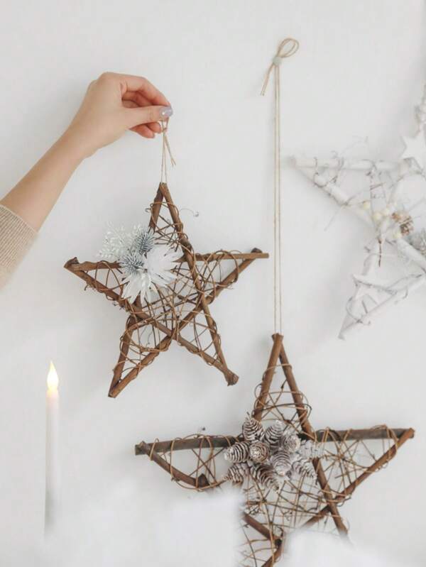 MEHELANY 1Pc Star Shape Wreath Grapevine Wreath Artificial Christmas Wreath, Wooden Rattan Star Frame, Retro Rattan Wall Decoration For Artificial Flower Wedding Wreath, Home DIY Handmade Door Hanging Decor, Bohemia Decor, Xmas Tree/DIY Christmas Wreath/Christmas Thanksgiving Halloween Fall Decor, Pentagram Christmas Decoration, Branches For Vase, Rattan Star