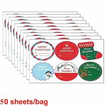 50 Sheets Festive Christmas Gift Tags - Self-Adhesive Holiday Labels With Santa, Reindeer, Snowmen & Holiday Designs, Red & White Paper Tags For Christmas Presents, Christmas Gift Tags
