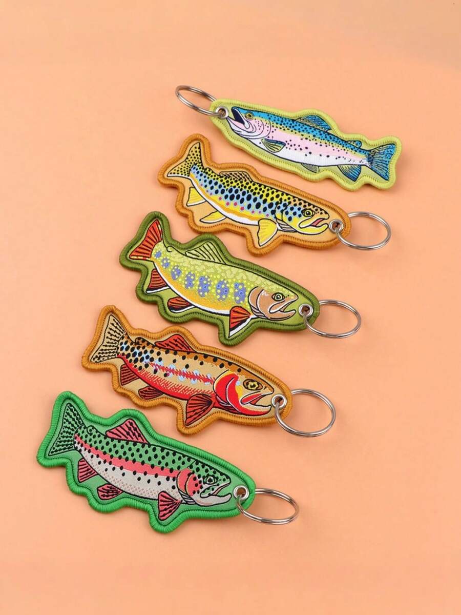 1pc 5color Vibrant Salmon Fish Keychain – Colorful Polyester Charm Double Stitching Unisex Fishing-Themed Gift & Outdoor Accessory For Backpacks Keys Tackle Boxes Mixed Colors Y2K