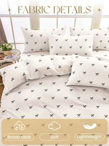 Brushed Microfiber White Boho Pattern Printed Bedding Duvet Cover Set, Includes Duvet Cover + Pillowcase, Dorm Bedding Back To School Bedding