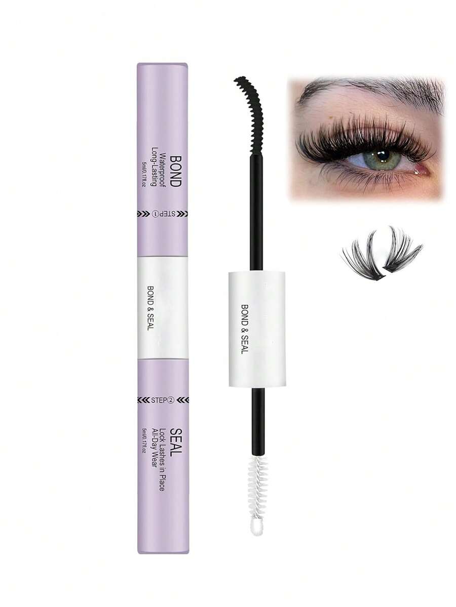 2-In-1 Eyelash Adhesive And Sealer, Suitable For Eyelash Clusters, 72-Hour Super Strong Hold, Long-Lasting And Non-Irritating, Suitable For Home DIY (Black Adhesive And Sealer, 10ml) - Dusty Purple - View 1