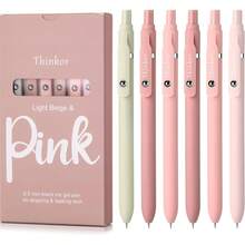 Thinkor Gel Pens, 6 Pcs 0.5mm Quick Dry Black Ink Pens Fine Point Smooth Writing Pens, Cute Office School Supplies Gifts Women (6 Pcs Pink -Black Ink)