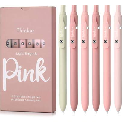 Thinkor Gel Pens, 6 Pcs 0.5mm Quick Dry Black Ink Pens Fine Point Smooth Writing Pens, Cute Office School Supplies Gifts Women (6 Pcs Pink -Black Ink)