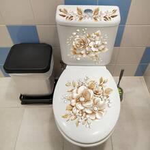 奢华金珍珠花卉马桶贴，防水自粘浴室装饰贴纸墙贴墙贴墙贴墙面装饰贴纸家居装饰