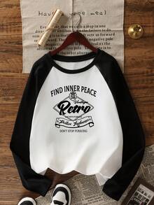 女式秋季新款小巧可爱小狗印花拼布棉质长袖T恤 - 白色 - 查看 4