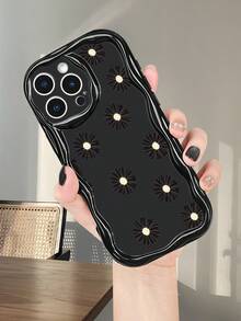 Edgy Black Daisy Handyhülle, minimalistisches Blumendesign,  leuchtende Blumen, Modeaccessoire, kompatibel mit iPhone 16promax/16pro/16plus/16/15promax/15pro/15plus/15/14promax/14pro/14plus/14/13promax/13pro/13/12promax/12pro/12/11promax/11pro/11/X/XSmax