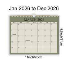 2026 年简约挂历，1 月至 12 月 12 个月，8.27*11 英寸，创意月历，家居装饰日历，圣诞节和新年礼物 - 軍綠色 - 查看 2
