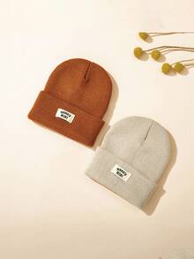 1/2/3/4pcs Thickened Knitted Hat For Kids Winter Warm Casual Ear Ion Fashionable Letter Baby Thermal Lined Knit Cap Autumn Winter - Multicolor - View 20