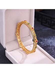 1pc Vintage Hollow Flower Filigree Bracelet, Unique Niche Chinese Style Design Jewelry Accessory For Women