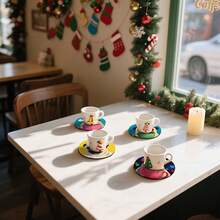 1set/4pcs/6pcs Christmas Snow House Patterned Diatom Mud Coasters, Suitable For Home Decoration, Coffee Shops, Afternoon Tea, Restaurant Decoration, Theme Parties, Daily Decoration, And Can Also Be Given As Christmas Gifts