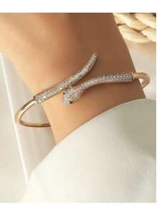 1pc Snake-Shaped Crystal Bangle Bracelet - Serpentine Design With Sparkling Crystals - Chic Accessory For Elegant Outfits