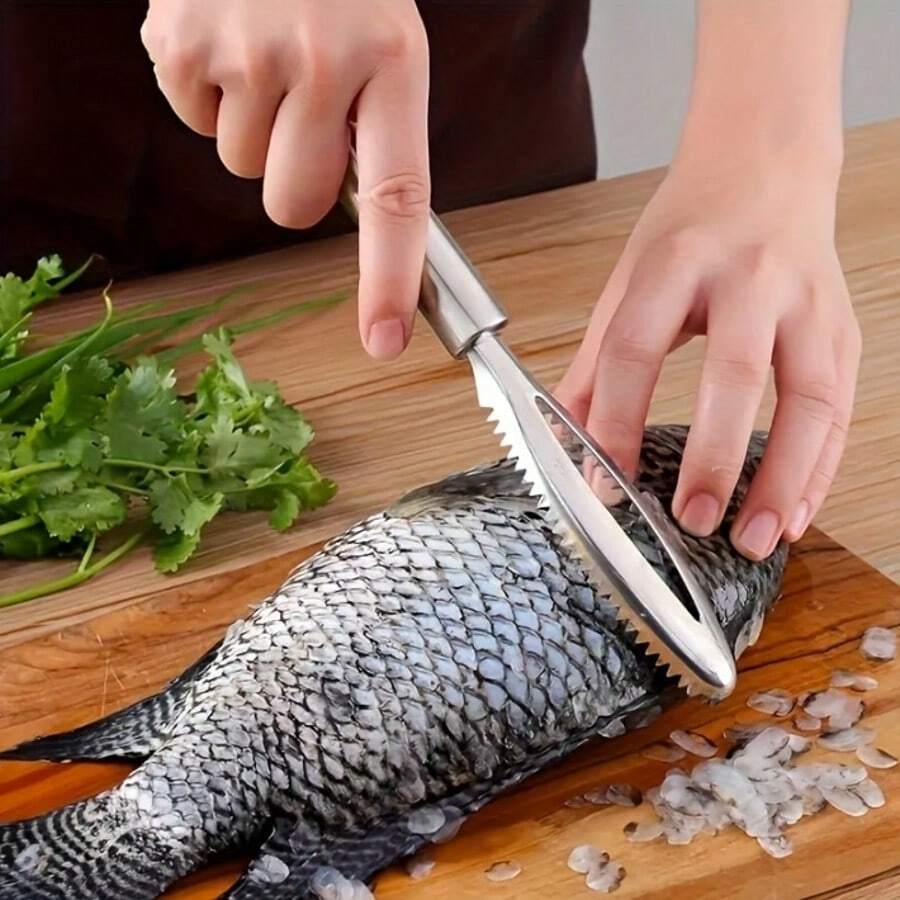 Stainless Steel Fish Scaler And Scraper, 3-In-1 Multifunctional Seafood Prep Tool With Scale Remover, Gill Cutter, And Garlic Ginger Grater, Kitchen Accessory, 1pc - Silver - View 1