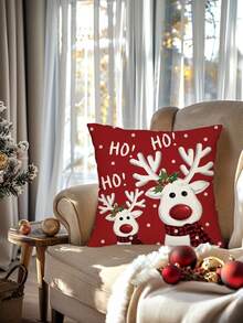 4 piezas/1 pieza Funda de almohada decorativa navideña - Patrón de muñeco de nieve y reno con letras "Que Nieve" y "Feliz Navidad", 45x45 cm | Cierre con cremallera | Material de poliéster | Para sala de estar, habitación, sofá y dormitorio (Relleno no incluido) Excelente para decoraciones navideñas, fiestas de Navidad, decoración del hogar, decoración de habitación de invierno