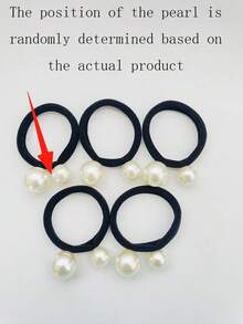 1 件女士黑珍珠发圈，时尚百搭韩国发饰，黑色厚弹性发带带蝴蝶结，适合日常佩戴（珍珠位置可能与实际商品不同）