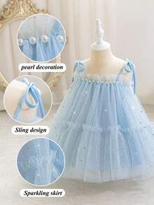 Đầm công chúa voan đính sequin cho bé gái, thích hợp làm quà tặng sinh nhật 1 tuổi, dự tiệc, dạ hội, lễ hội. - Màu xanh nhạt - Xem 7