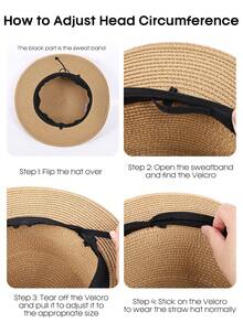 1pc Women Two Tone Boho Straw Hat For Outdoor Travel - Khaki - View 6
