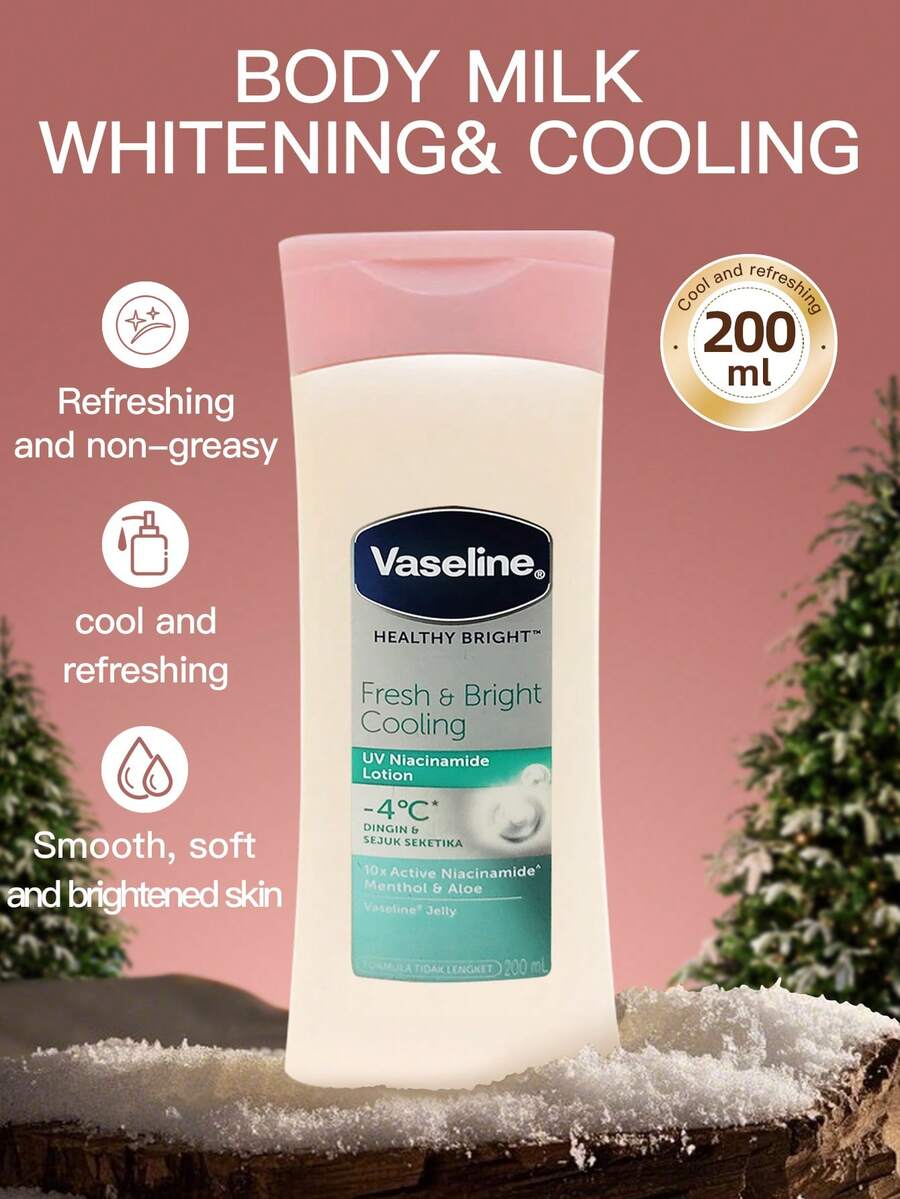 1瓶200ml Vaseline美白涼感身體乳液，含菸鹼醯胺+涼感成分，不油膩，保濕，適合夏季油性與暗沉肌膚 - 身體乳200ml 美白清涼 - 查看 1