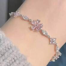 4 件装优雅水晶花朵手链 女士 Y2K 甜美女孩月亮樱花蝴蝶结方晶锆石手链奢华设计师珠宝礼物