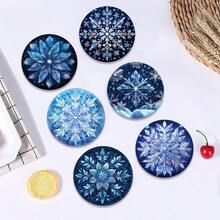 6 piezas/set o 420 piezas/70 sets Posavasos con estampado de mandala de hojas azules, de 10 cm/2 mm de grosor, de goma suave y absorbente, con respaldo de goma, posavasos decorativos para tazas, decoración del hogar, cocina y mesa de comedor