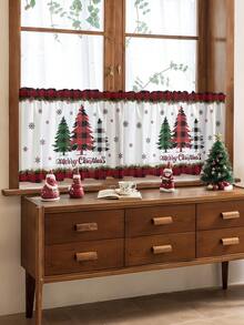 1pc Christmas Star Decor Christmas Tree Kitchen Window Curtain, Modern Stylish Home Decor Rod Pocket Curtain, Suitable For Christmas, Everyday Use