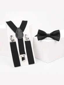 儿童时尚绅士吊带夹、领结和胸花套装、儿童吊带夹、裤夹、肩带、防掉裤带 - 彩色 - 查看 1