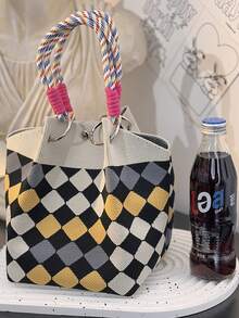 1 件心形条纹花卉手提包，大容量手提包，优雅旅行多功能手提包，配有可拆卸肩带 - 彩色 - 查看 17