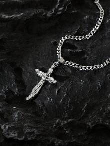 1 Silver Stainless Steel Jesus Cross Necklace,Silver Chain,Stainless Steel Jewelry Men,Men Jewelry,Cross Necklace Men