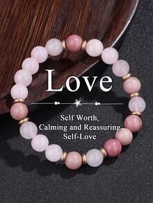 1pc Bohemian Style Love Bracelet, Rhodochrosite, White Jade & Rose Quartz Crystal Trust And Harmony Bracelet Meditation Jewelry Gifts For Women, Calming, Friendship