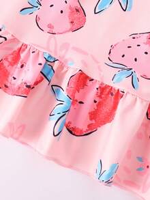 新款女童睡衣，可爱草莓印花儿童睡衣，圆领荷叶边女童服装，家居服 - 粉色 - 查看 7