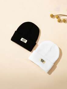 1/2/3/4pcs Thickened Knitted Hat For Kids Winter Warm Casual Ear Ion Fashionable Letter Baby Thermal Lined Knit Cap Autumn Winter - Multicolor - View 23