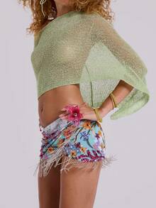 Women Y2k Sheer Knit Cover Ups Poncho Asymmetric Tops Lightweight See Through Off Shoulder Shrug Bolero Cover Up Tops  Pullover Tops Sweaters Beach Vacation Tops - màu xanh lá - Xem 6