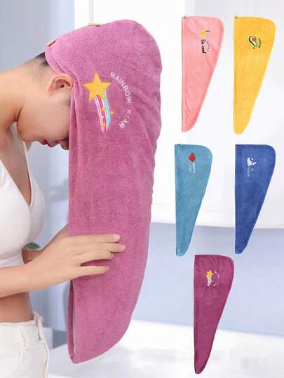 Cartoon bestickter Hut mit wehenden Haaren, Damen Badehaube mit wasserabsorbierender Dreieckskappe, wasserabsorbierende Haartrocknertücher, Damen Schnelltrocknende Haartücher, hochabsorbierende Korallsamt Damen Haartuchset, Schule, Reise, Urlaubsartikel, Haaraccessoires für Damen, Haare, Reise, Haarprodukte, Haarwerkzeuge, Harzeug, Friseur, Friseurzubehör, Friseursalon, Friseurausrüstung