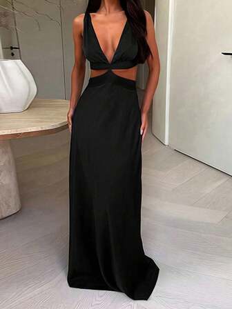 1 Stück Damen sexy rückenfreies Bodycon-Kleid mit tiefem V-Ausschnitt