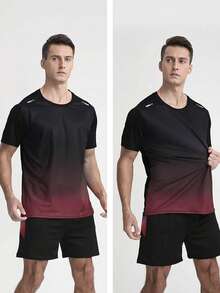YINGHU Boyfriend Style Men's Sports Set For Running, Cycling, Fitness, Breathable Short Sleeve Icing T-Shirt, Quick-Drying Shirt & Basketball Shorts Gym Clothes Boyfriend Style Men, Athletic Suit, Tracksuit Boyfriend Style Men Shorts Set Workout Sets Boyfriend Style Men Two Pieces Outfits - Red - View 4