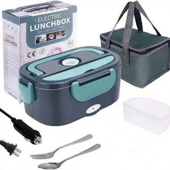 SOKANY Fiambrera eléctrica calentadora de comida - Herrfilk Calentador de comida portátil para coche y hogar - A prueba de fugas, calentador de almuerzos para camioneros con recipiente extraíble de acero inoxidable de 1,5 L