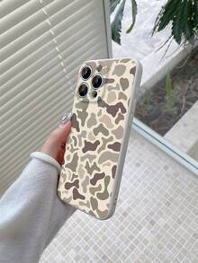 1pc Minimalist Camouflage Pattern Matte Beige Full Coverage Anti-Fall Precise Hole Camera Lens Protective Standard Phone Case Compatible With IPhone 16/16e, Redmi, Infinix, Vivo - Beige - View 5