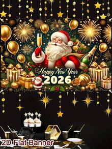 1 件圣诞老人新年快乐横幅 2026 150 * 100 厘米闪亮烟花和酒瓶图案新年背景 2D 平面照片展位节日背景布装饰壁挂挂毯房间家居装饰新年快乐 2026 年装饰家庭庆祝欢呼 - 彩色 - 查看 6