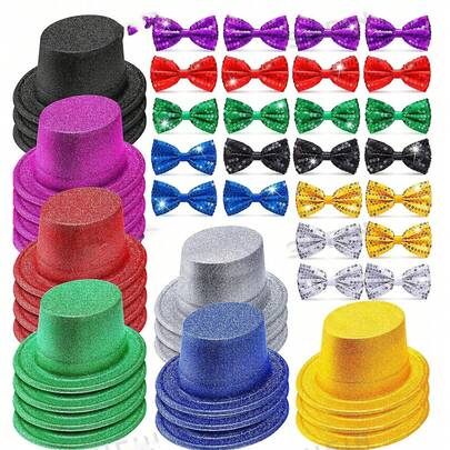 6 st unisex paljettbesatt Lincolnhatt med paljettroset, retro ballroom-jazzhatt, trendig festoutfit