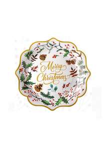 10pcs/20pcs/50pcs Merry Christmas Paper Plates Scalloped Edge 9 Inches Berry Holly Decorative Dinner Dessert Paper Plates Christmas Floral Shower Cute Snack Food Plates For Winter Holiday Dinner Birthday Xmas Party Supplies Christmas Table Decoration22