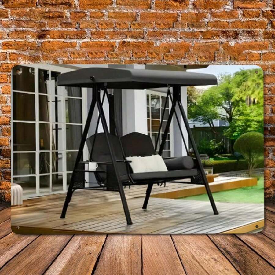 Heavy Duty Steel Patio Swing Chair With Canopy Comfortable Cushions Garden Backyard Porch Swing Glider Bench Black Swing Seat Outdoor Swing - 彩色 - 查看 1