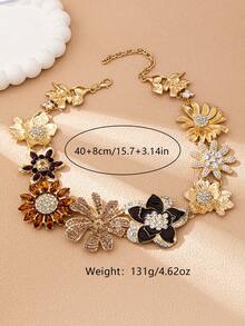 OABE 1pc Vintage Exaggerated Maximalist Floral Rhinestone Necklace, Charming Women's Necklace Suitable For Party, Banquet, Holiday, Wedding - Multicolor - View 5