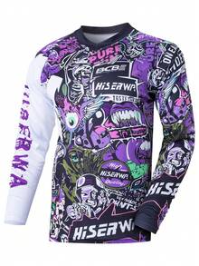 HISERWA 2025款山地自行车运动服，比赛服，MTB BMX ATV速降摩托车越野T恤，男士健身长袖T恤，速干透气 - 紫色 - 查看 5