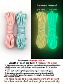 5m Glow-In-The-Dark Paracord, 4mm Diameter 7-Strand Luminous Umbrella Rope, Woven Bracelet, Outdoor Emergency Rope, Clothesline, Tent Rope - Multicolor - View 9