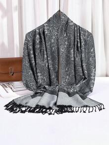 1pc Women's Retro Chic Paisley Jacquard Cardigan Shawl Scarf With Tassel, Classic Minimalist Cashmere-Like Versatile Hijab/Abaya Accessories, Elegant Fashion Cape Wrap For Spring Fall Soft Warmth, Casual & Formal, Indoor & Outdoor