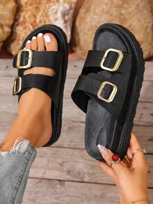 New Plus Size Women's Platform Wedge Sandals, Fashionable Versatile Minimalist Design, Soft & Comfortable, Ankle Strap Closed Toe
